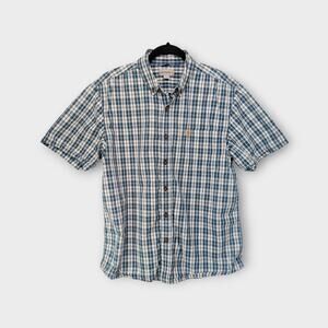 Mens Carhartt Relaxed Fit Short Sleeve Button Down Blue Plaid Size Large